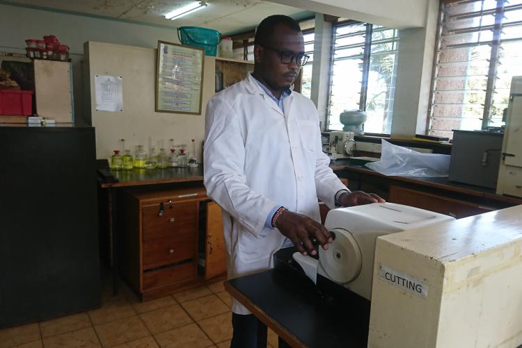 Anatomy Technologist Mr. Robert Chemjor Performs Tissue sectioning Using Rotary  Microtome